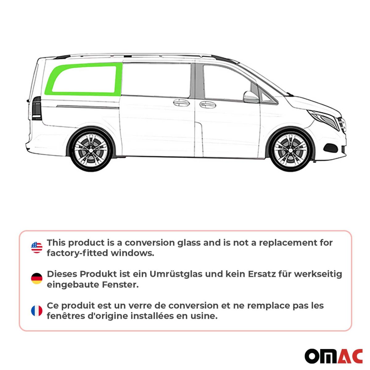 Mercedes Metris Rear Side Fixed Glass - Right - Omac - L3 - Galaxy - 2016